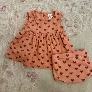 Kate Quinn Pink Heart Pattern Baby Dress and Bloomers